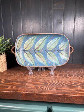 Small Vintage Dybdahl Denmark Casserole Dish, Leaf Pattern Danish Pottery